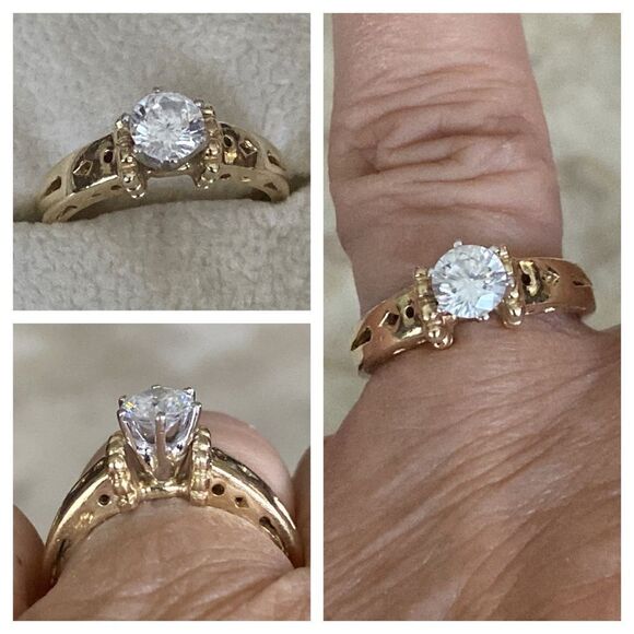 14K Yellow Gold Vintage Custom Engagement Ring 1 Carat CZ Solitaire - Picture 1 of 8